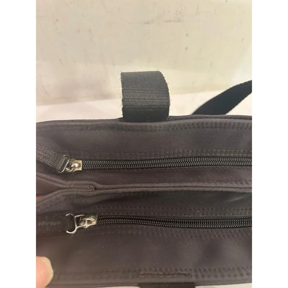 Lands End Tote Bag OS Black Nylon Zip Double Compartment Women
